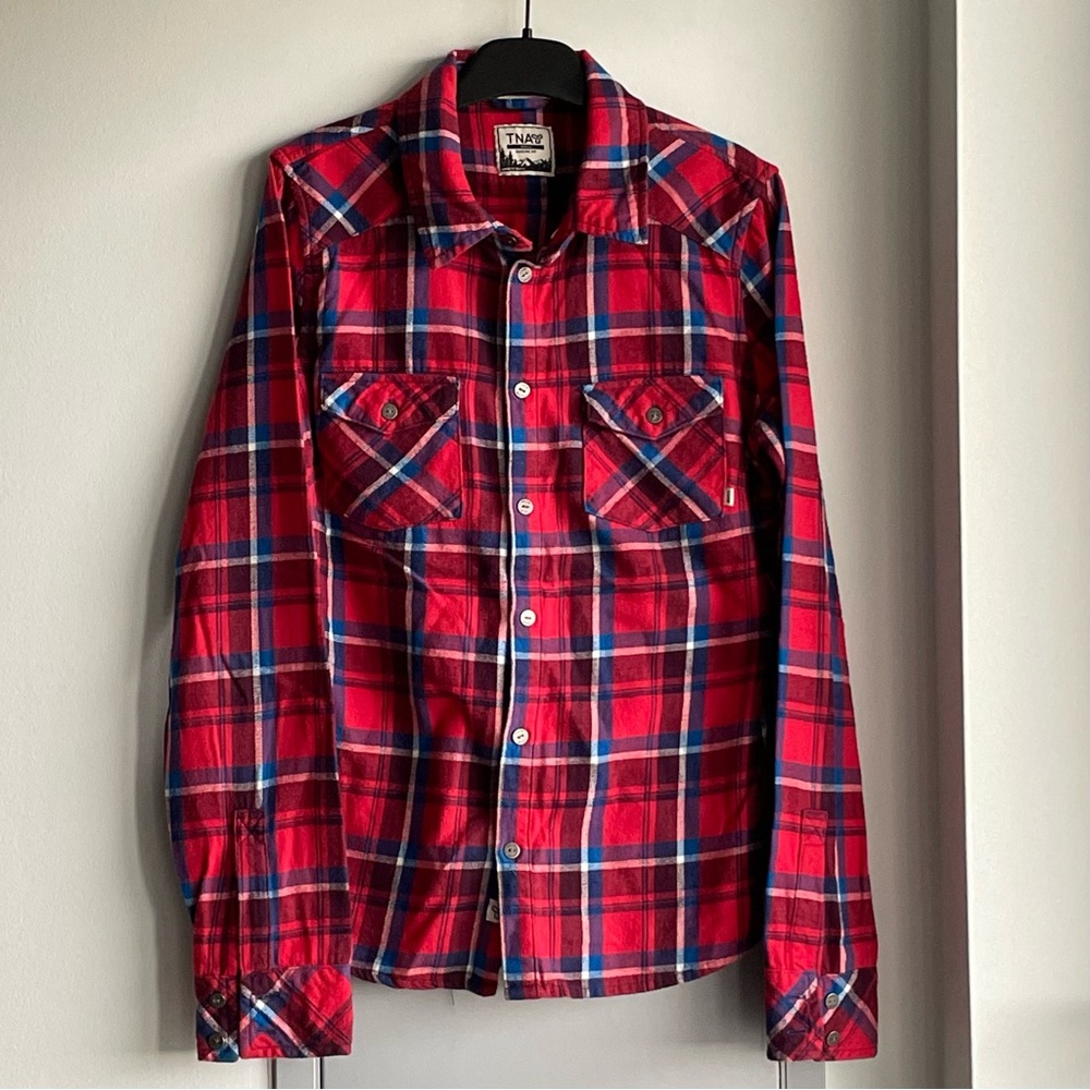 ARITZIA TNA Red Blue Plaid Shirt